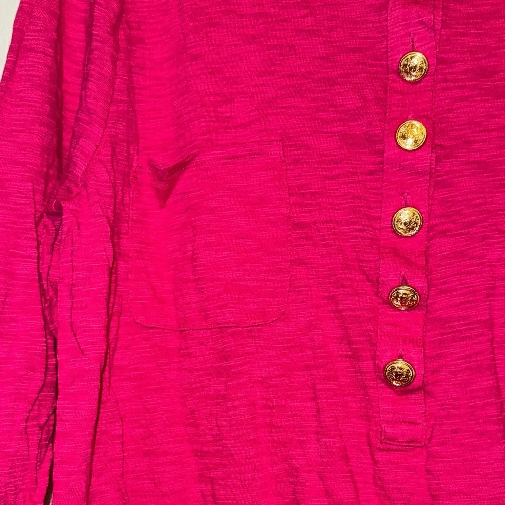 INC International Concepts Fuchsia Button-Accent Long Sleeve Top - Picture 4 of 9